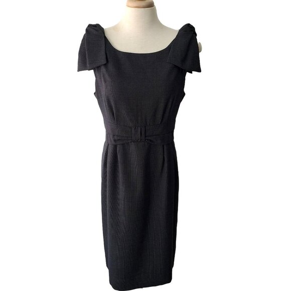 Y2K Marc Marc Jacobs Navy Pin Dot Sheath Dress 10 Wool Blend Belted Bow Back Zip - Picture 5 of 11